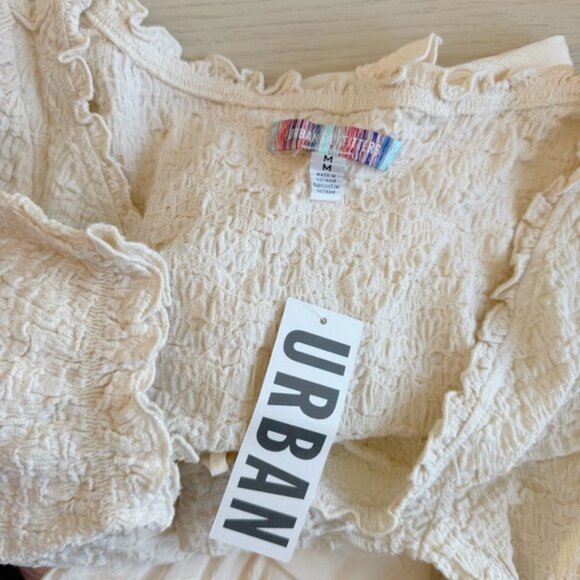 Urban Outfitters Picnic Time Midi Dress New Medium Creme Boho Minimalist Texture - Picture 7 of 8